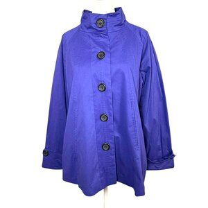 J Peterman Women's 10 Button Up A-Line Cotton Jacket Purple Lined Pockets